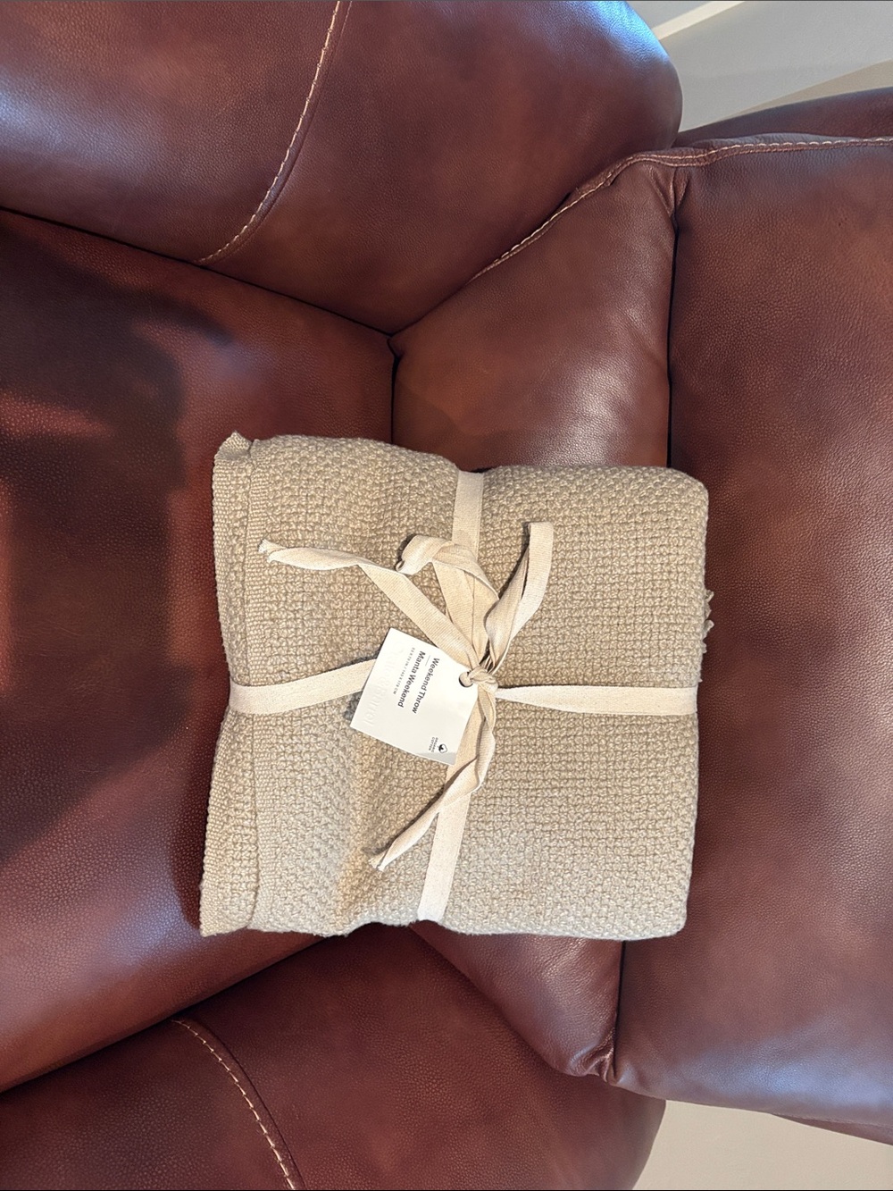 Crate&Barrel Textured Waffle Weave Throw Blanket in Beige